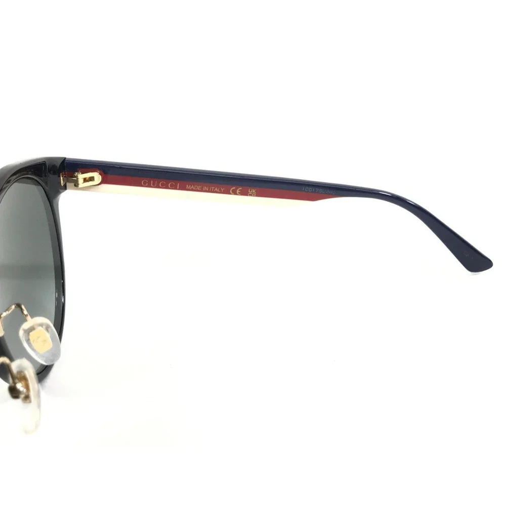 Gucci Sunglasses GG0416SK 001 Shiny Black Blue Red Ivory w/ Gray Gradient Lenses